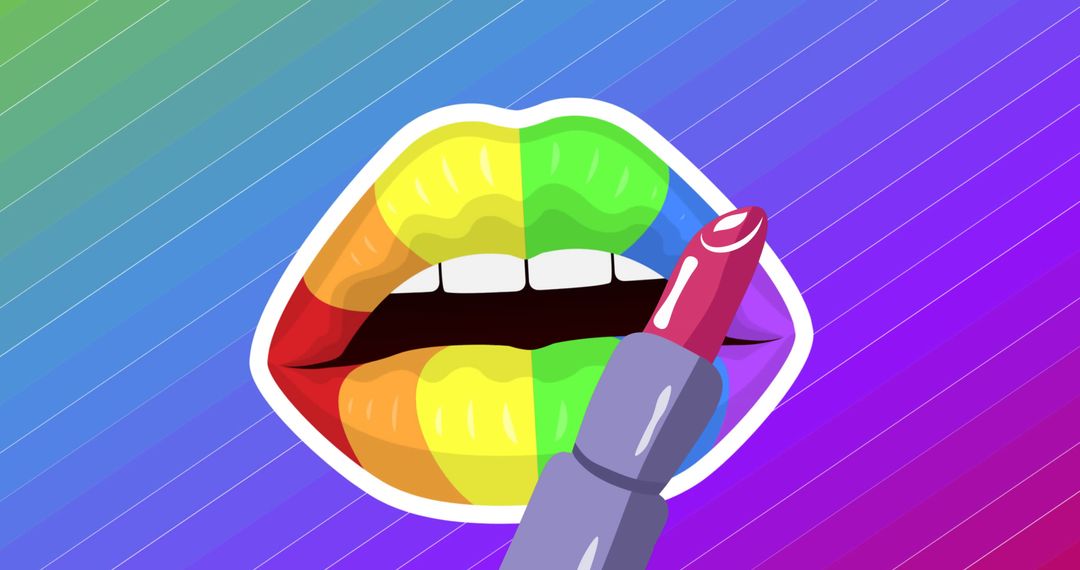 Rainbow Lips with Lipstick Icon on Vibrant Gradient
