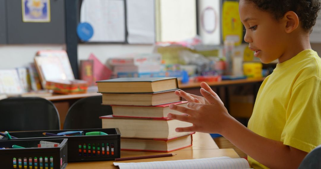 Young Student Concentrating on Classroom Math Exercise