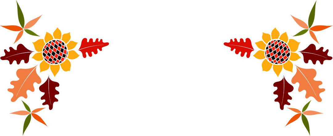 Transparent Colorful Sunflower and Leaf Frame with Fall Leaves