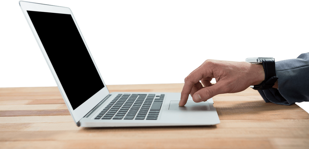 Transparent Background of Businessman Using Laptop at Work Desk