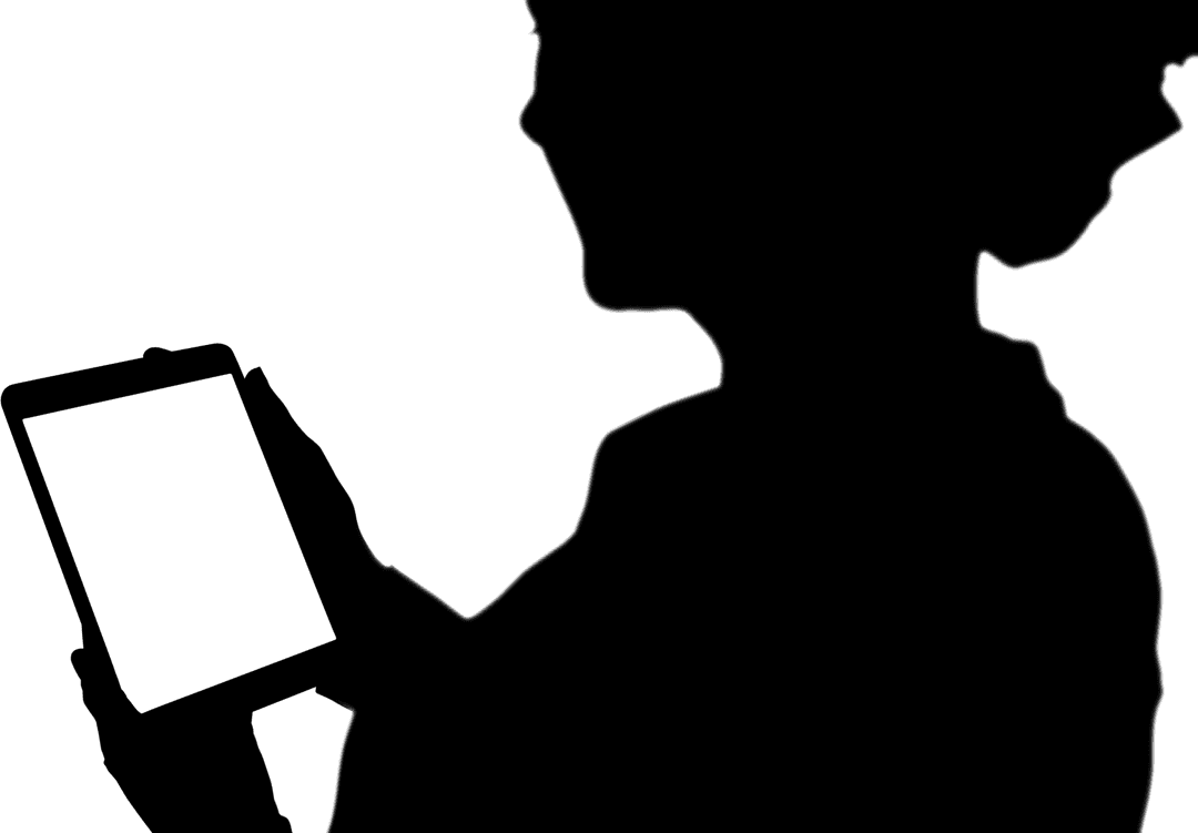 Transparent Silhouette of Woman Using Tablet with Copy Space