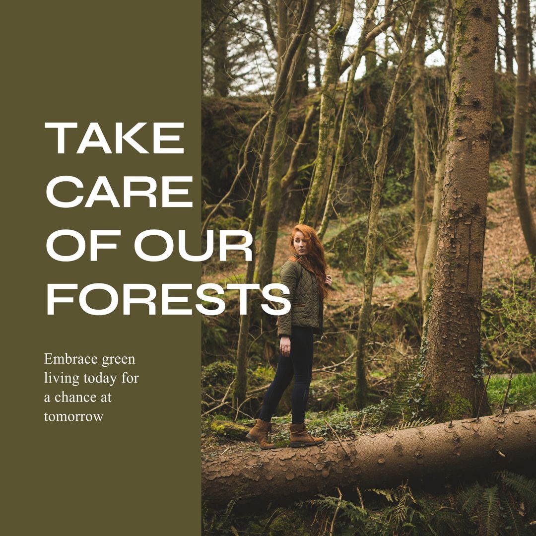 Woman Standing in Forest Promoting Conservation Awareness - Download Free Stock Templates Pikwizard.com