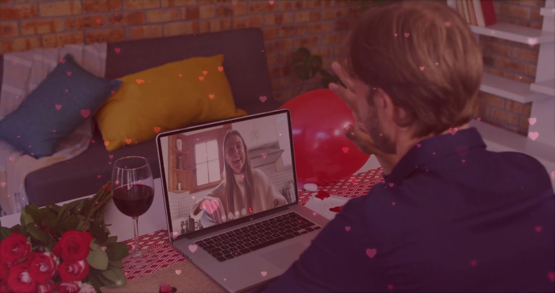 Virtual Valentine's Date with Hearts Background Concept