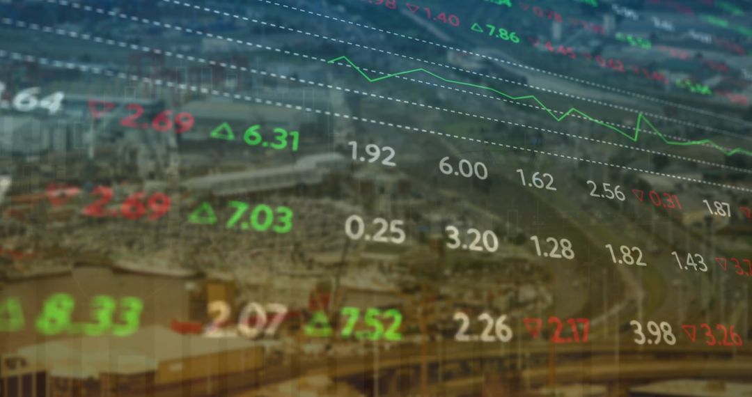 Financial Data Chart Overlay on Urban Cityscape