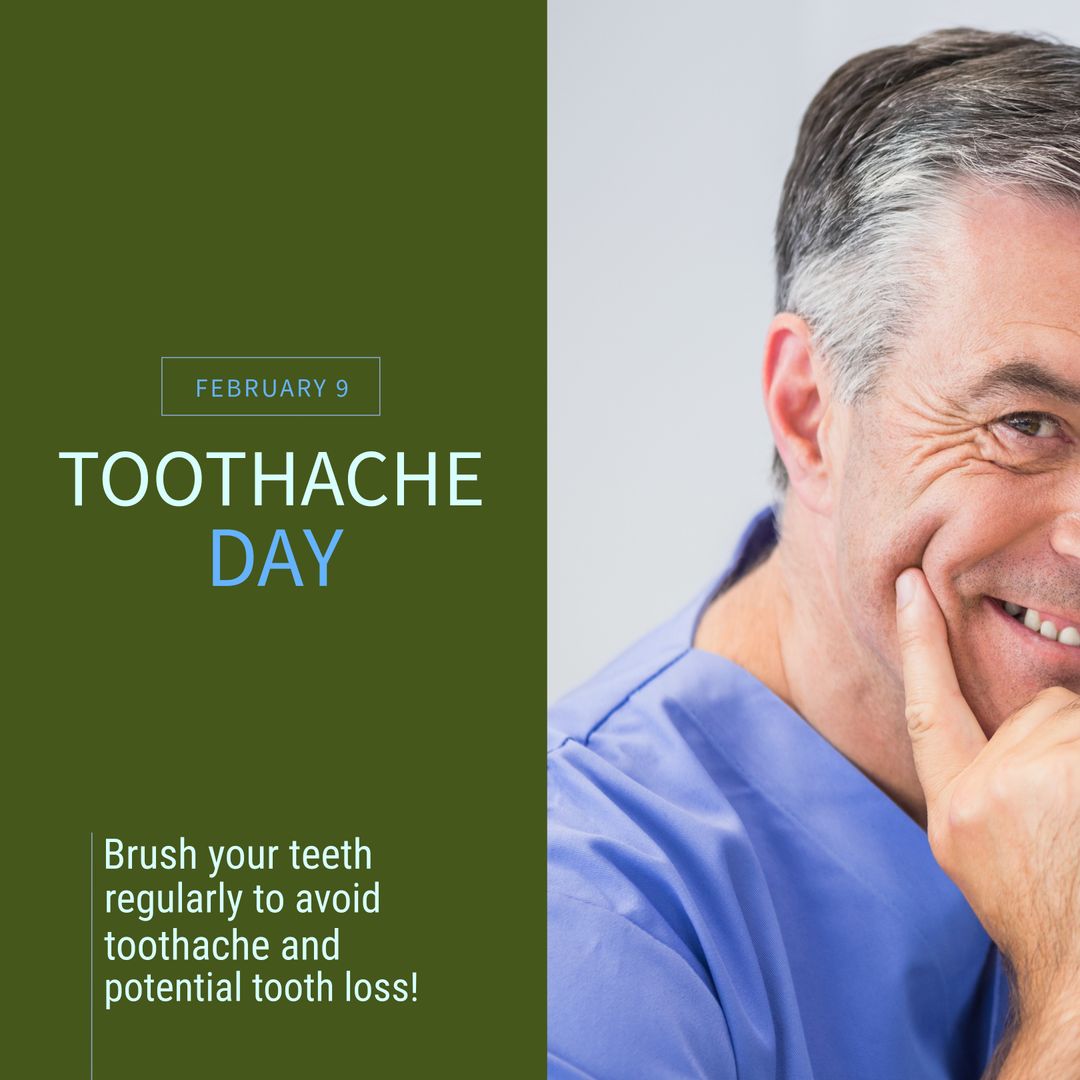 Smiling Male Dentist Promoting Oral Hygiene on Toothache Day - Download Free Stock Templates Pikwizard.com