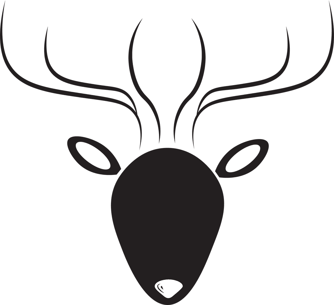 Stylized Black Deer Head with Antlers on Transparent Background