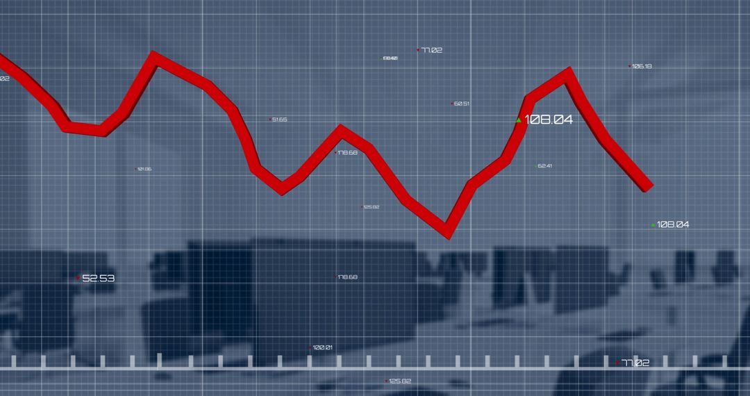 red line graph overlaying office computers symbolizing data analysis - Free Images, Stock Photos and Pictures on Pikwizard.com