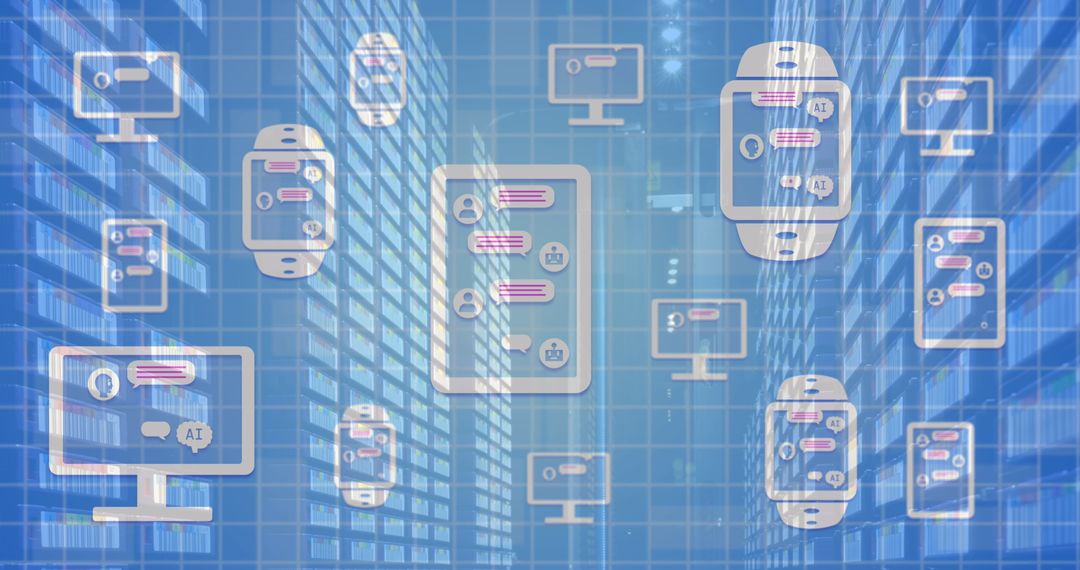 AI Data Interaction on Digital Devices over Virtual Grid Wallpaper