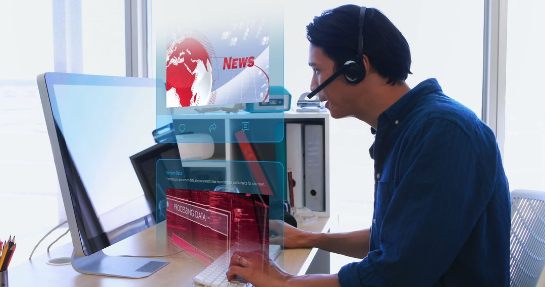 Digital Media Specialist Engaged with Virtual Interfaces