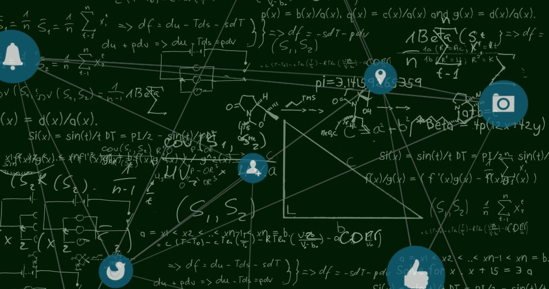 Digital Network with Icons Over Mathematical Equations