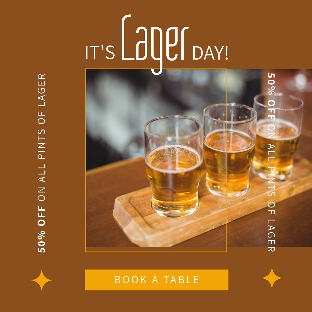 Beer Lovers' Lager Day Promotion With Discounts and Table Booking - Download Free Stock Templates Pikwizard.com