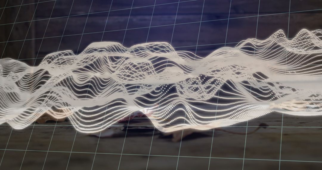 Digital 3D Wave Pattern Amidst Wooden Workshop Ambiance