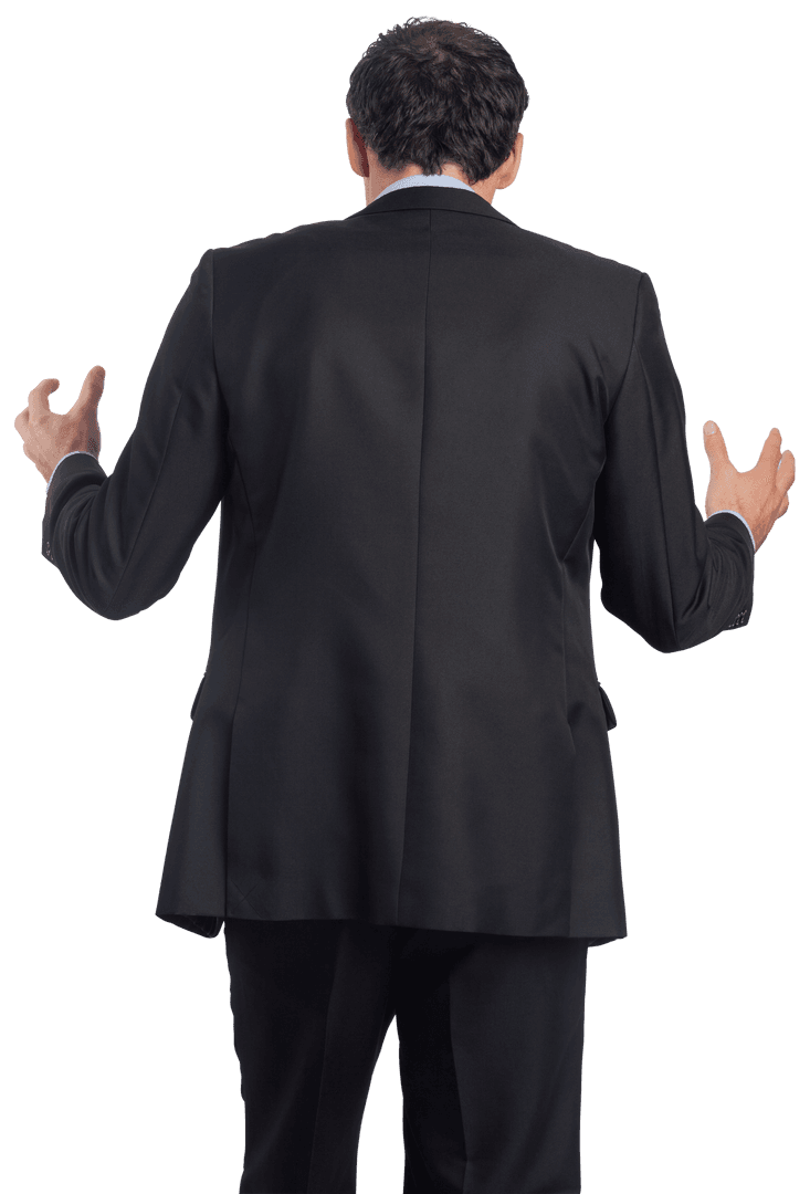 Transparent Businessman Holding Invisible Object Back View PNG