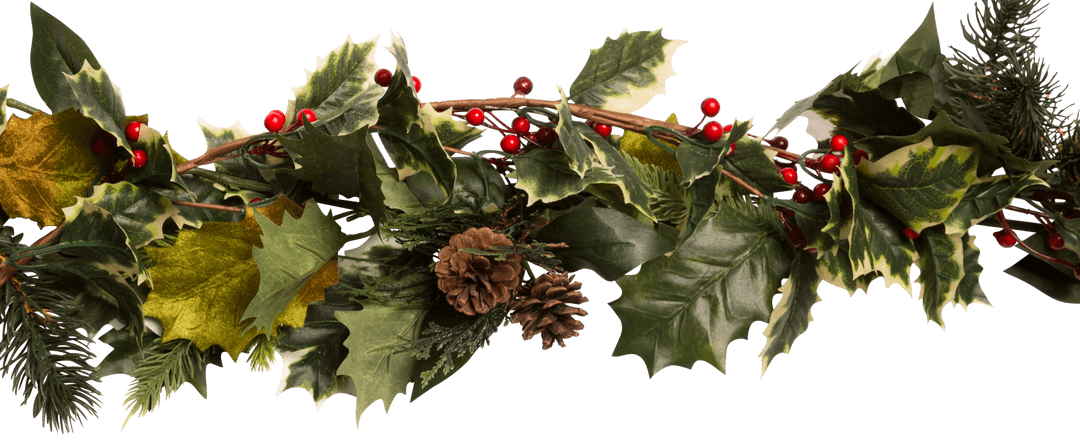 Transparent Holiday Garland of Holly and Evergreen Branches