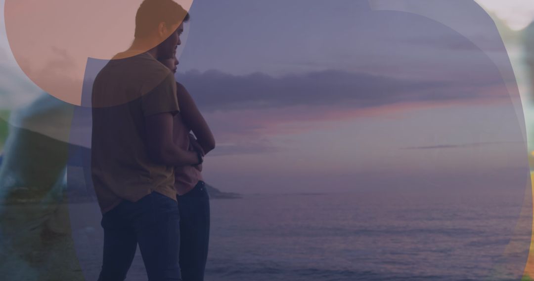 Romantic Couple Embracing at Ocean View