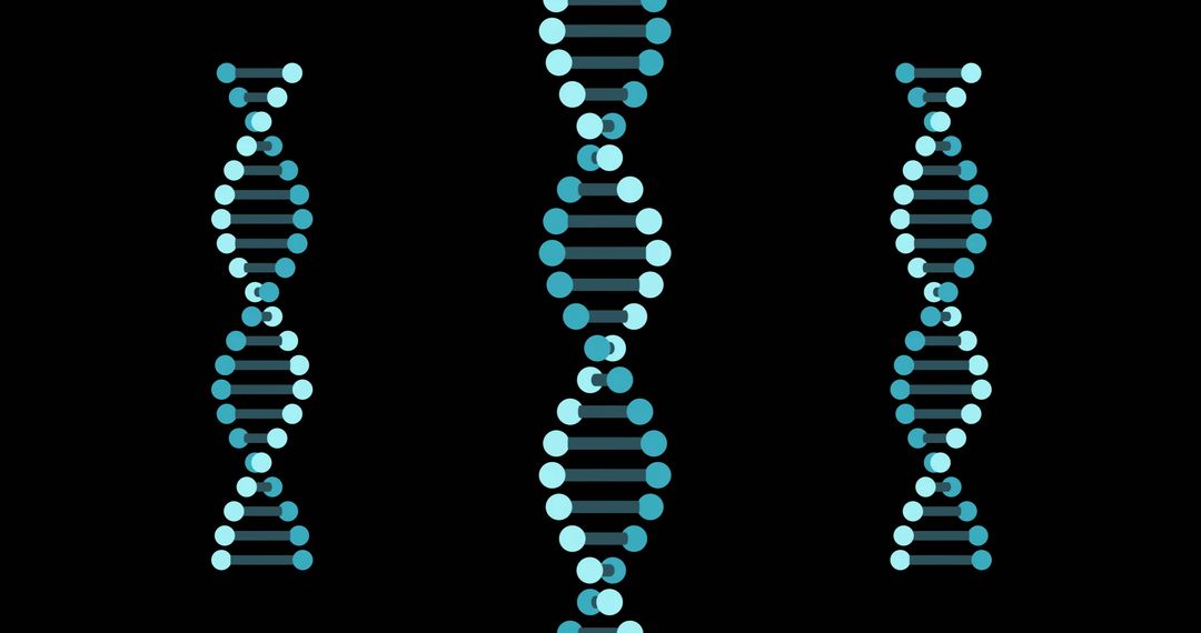 Digital DNA Strands on Black Background with Blue Rings