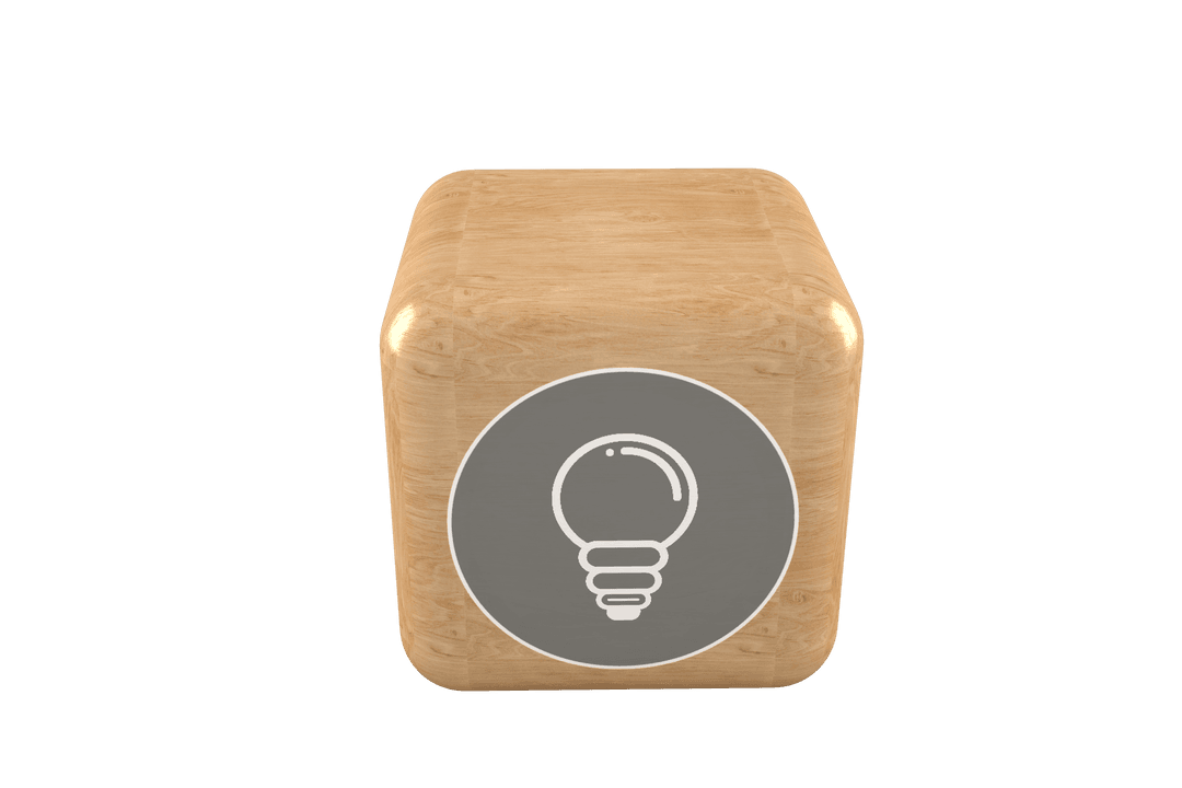 Transparent Brown Wooden Cube with Light Bulb Icon