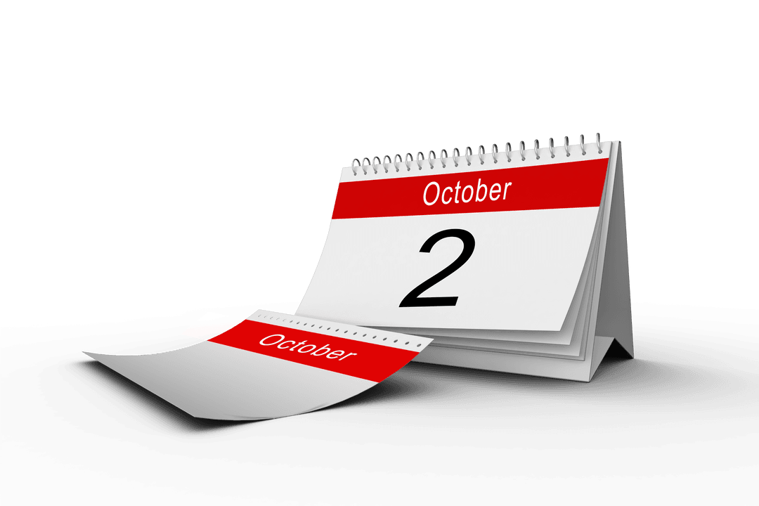 Transparent Desk Calendar Showing October 2nd Date