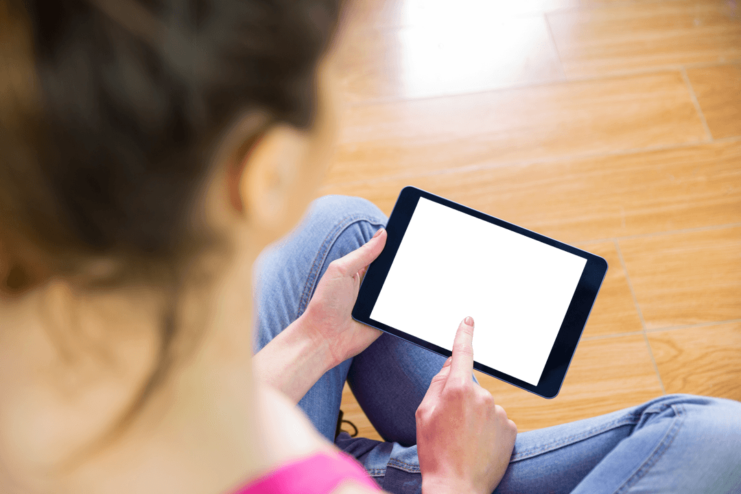 Caucasian Woman Using Tablet Transparent Background