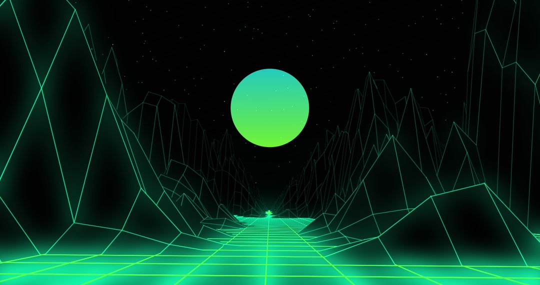 Futuristic Cyber Grid Terrain Under Neon Sky