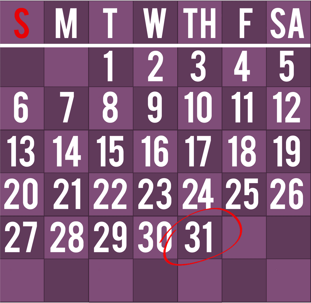 Calendar with Highlight on Transparent Background