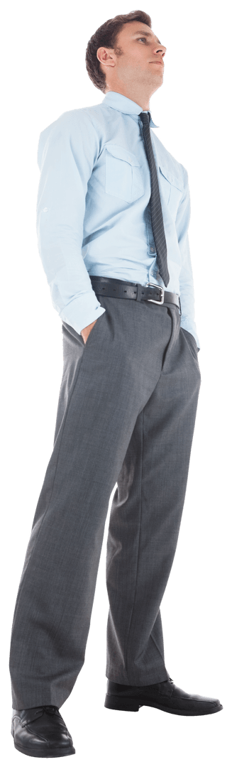 Transparent Confident Businessman Hands in Pockets Stand