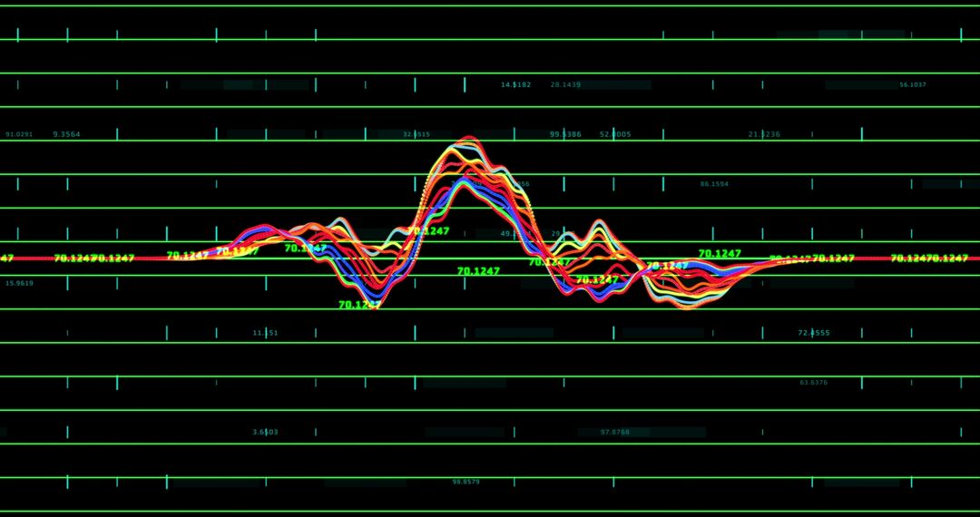 Dynamic Stock Market Graph with Vibrant Color Lines on Grid