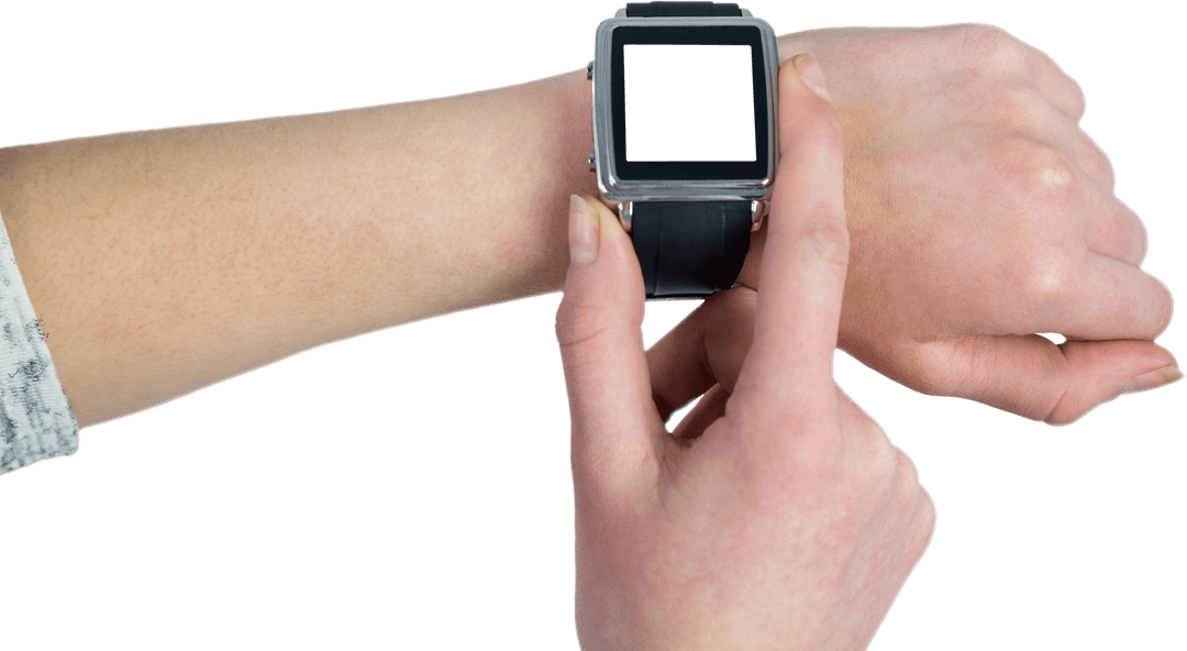 Caucasian Female Hand Using Smartwatch on Transparent Background