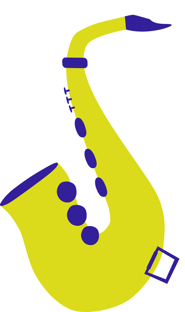 Yellow Saxophone Silhouette in Flat Design, Born Integration with Purple