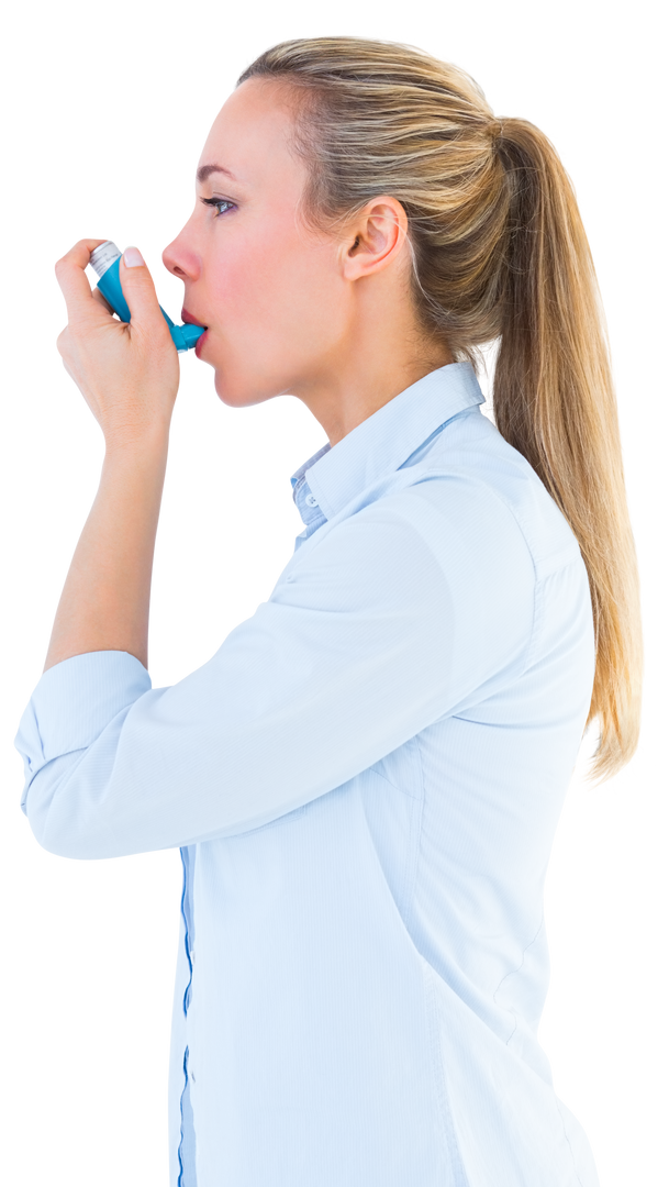 Transparent Image of Blonde Woman Using Asthma Inhaler - Download Free Stock Images Pikwizard.com