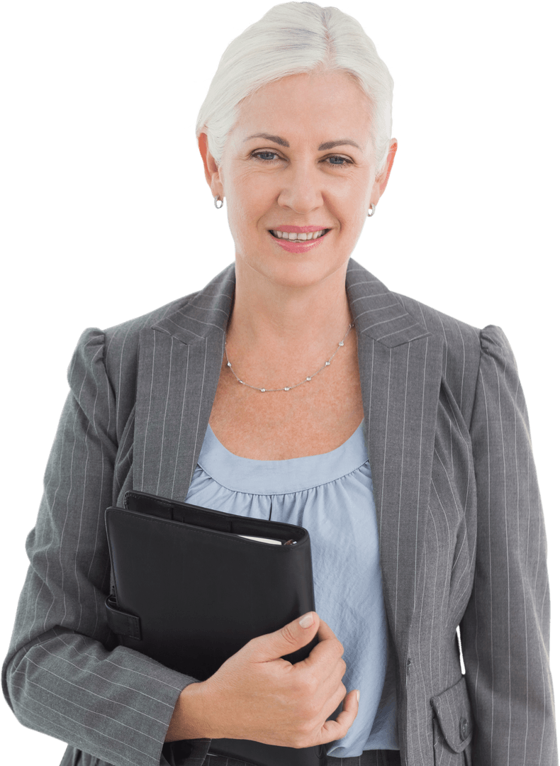 Smiling Mature Businesswoman Holding Folder Transparent Background