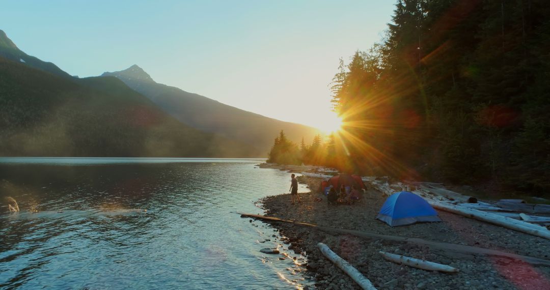 Tranquil Lakeside Camping at Sunrise in Wilderness - Free Images, Stock Photos and Pictures on Pikwizard.com