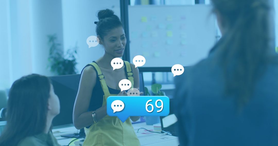 Business Team Discussing Social Media Strategies in Modern Office