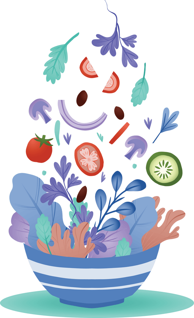 Vibrant Fruits and Vegetables Arranged in Large Blue Note Bowl on Transparent Background