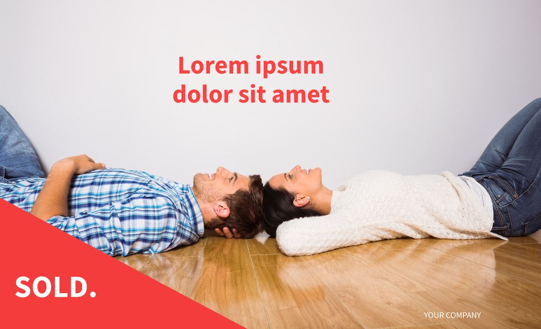 Happy Couple Relaxing on Wooden Floor in New Home