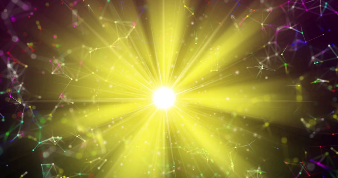 Vibrant Yellow Light Burst with Abstract Network Connections