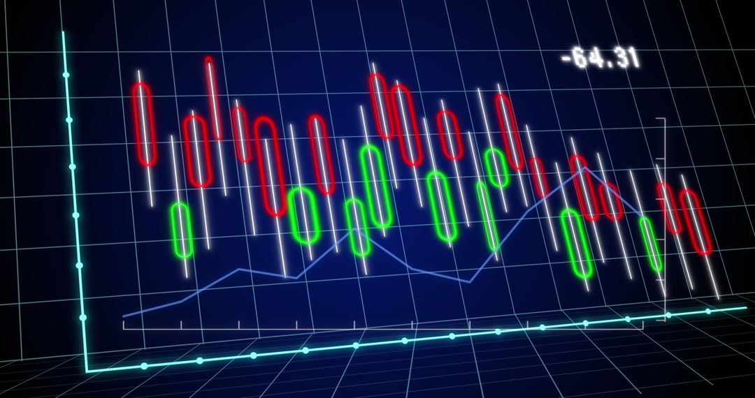 Colorful Financial Data Display Against Blue Grid Background