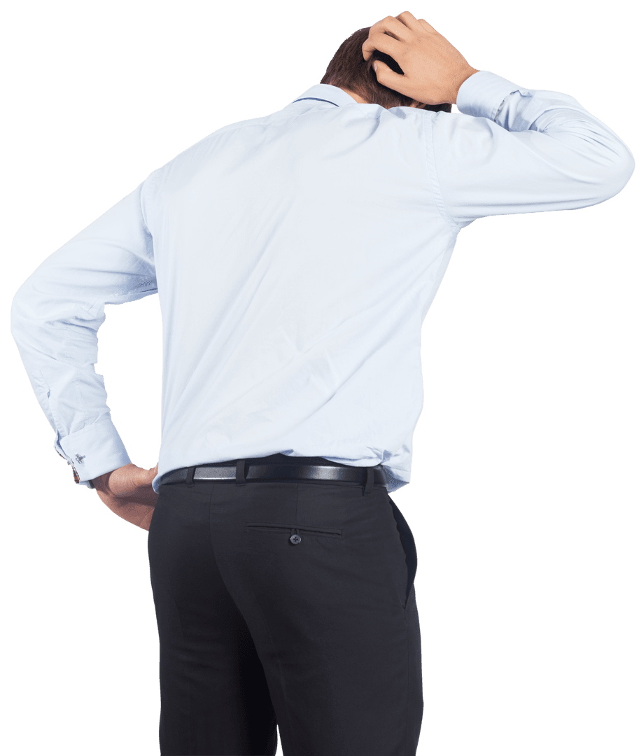 Caucasian Businessman Scratching Head on Transparent Background