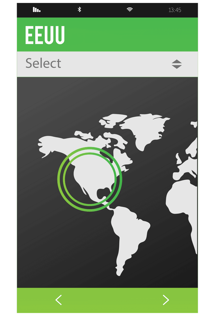 Transparent Digital Interface with World Map Highlighting Western Hemisphere