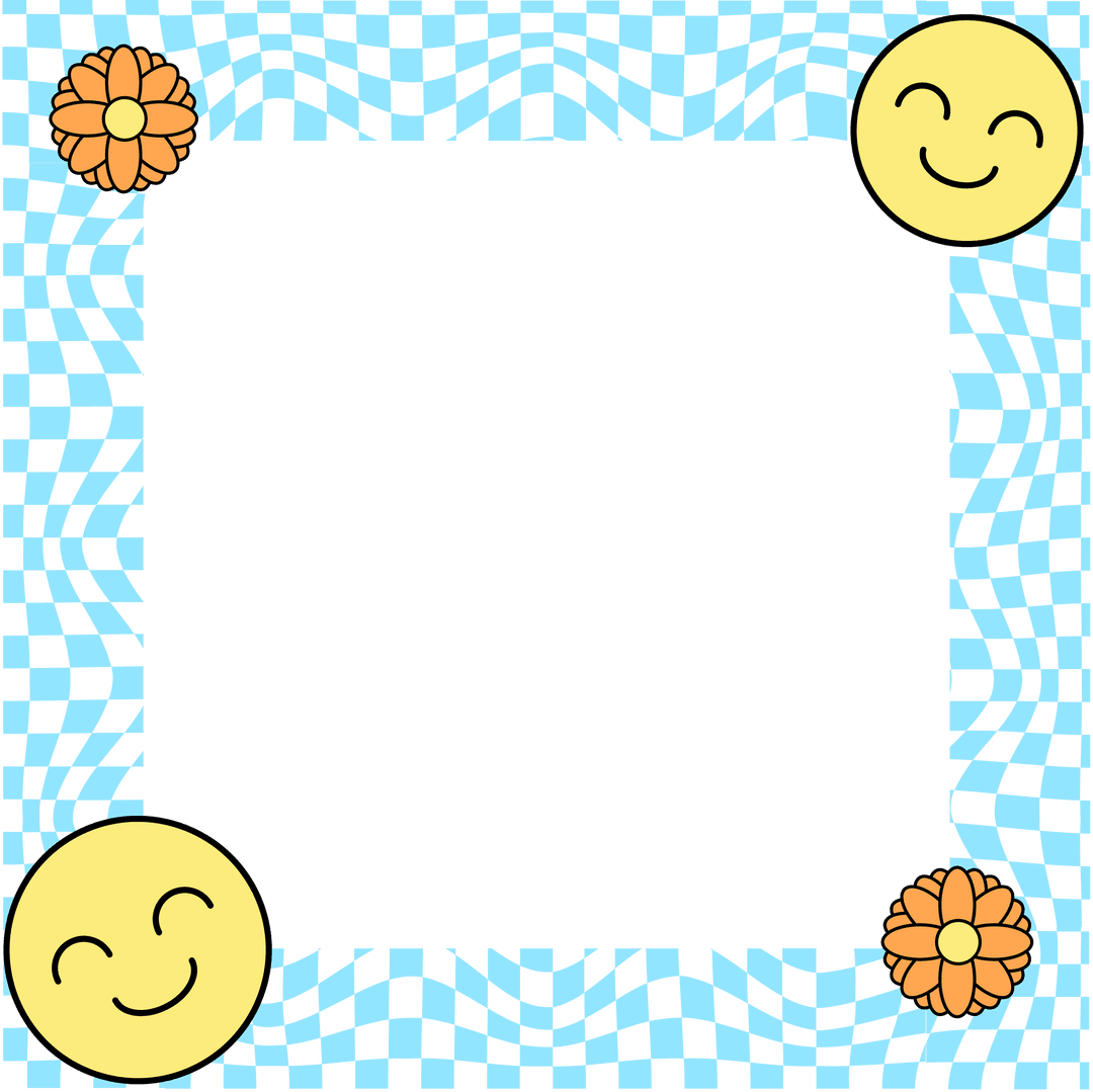 Cheerful Transparent Frame with Smiling Icons and Orange Daisies