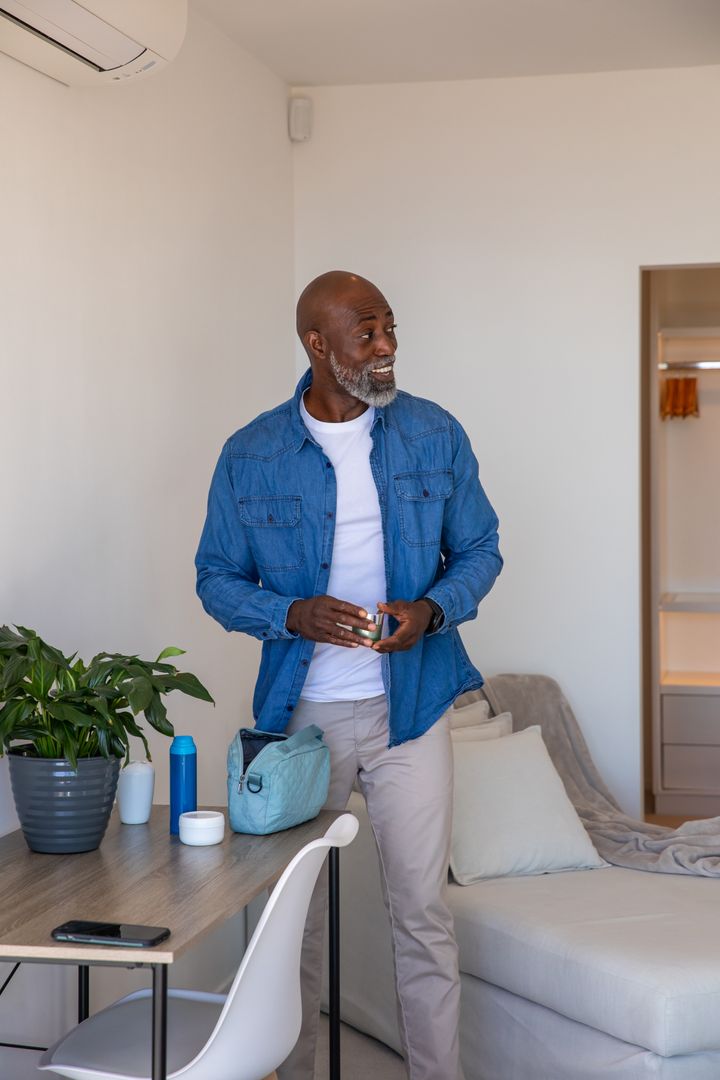 Senior African American Man Enjoying Wellness at Home