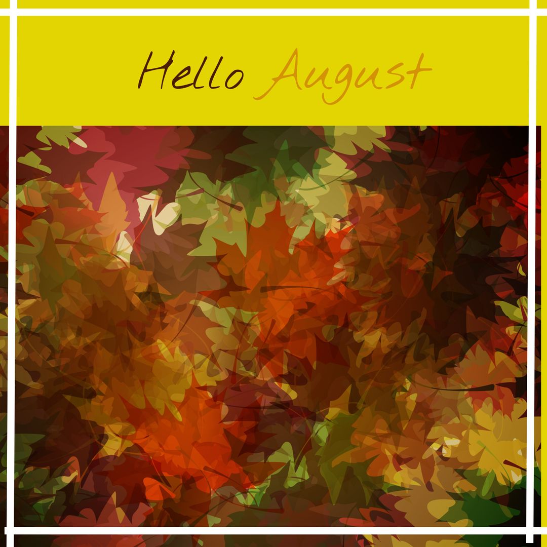 Hello August Banner with Colorful Maple Leaves Background - Download Free Stock Templates Pikwizard.com