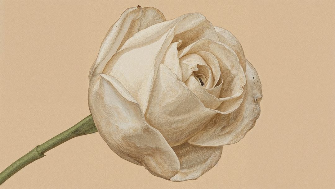 Delicate White Rose on Beige Background