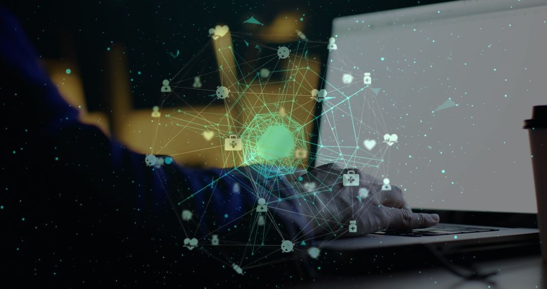 Person on Laptop with Glowing Digital Network Connections