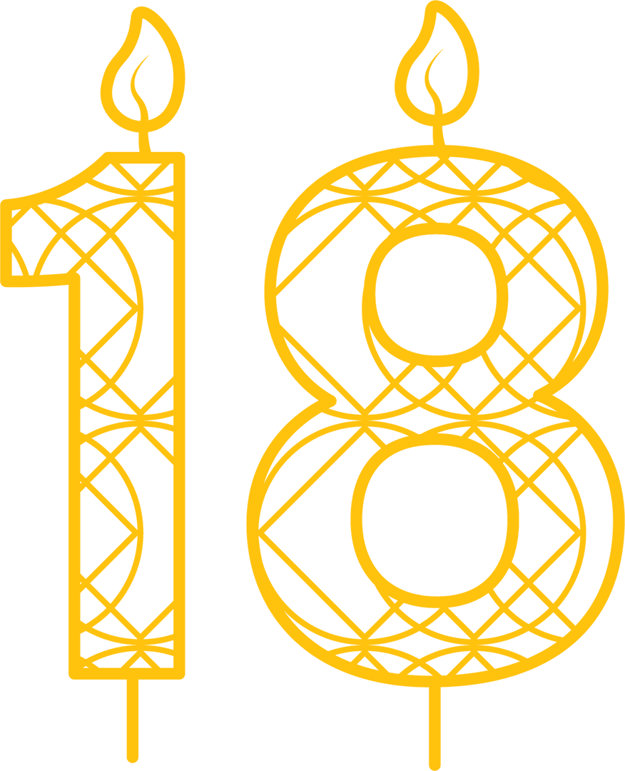 Yellow Transparent Birthday Candle 18 Illustration on Clear Background