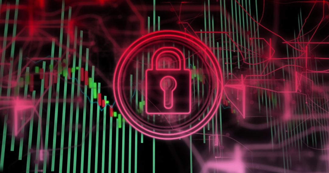 Neon Lock Symbol on Digital Financial Data Chart