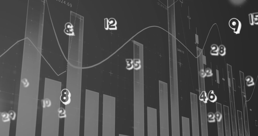 Floating Numbers and Bar Chart Illustrating Financial Data Analysis