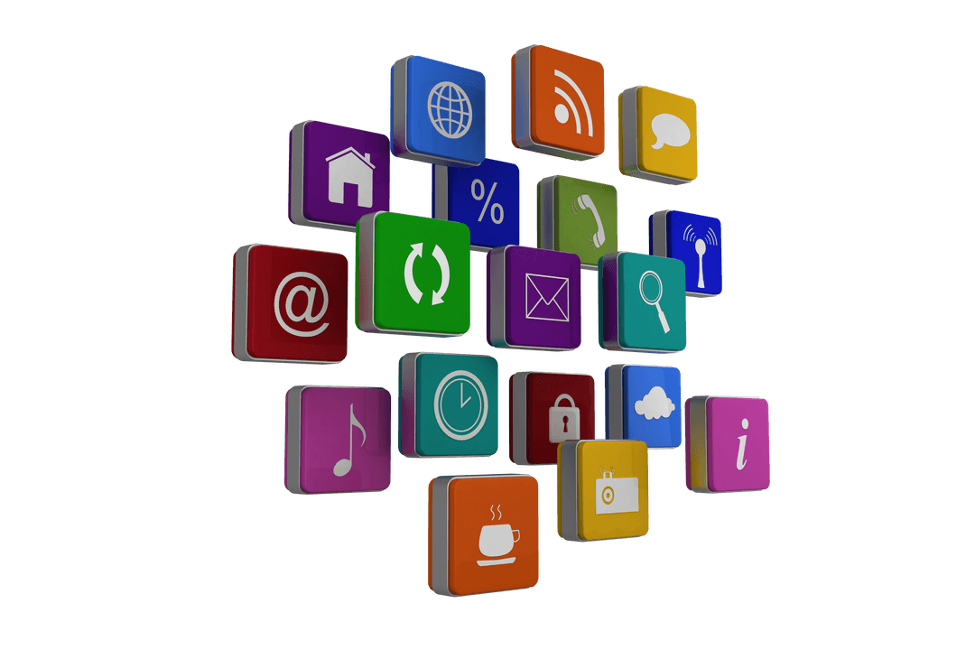 Colorful Digital Communication Icons on Transparent Background