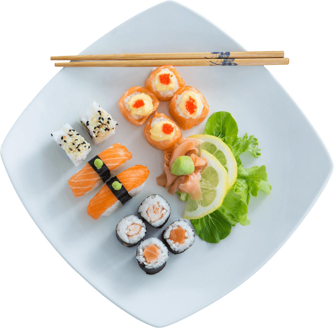 Transparent High Angle Variety Sushi Plate Presentation