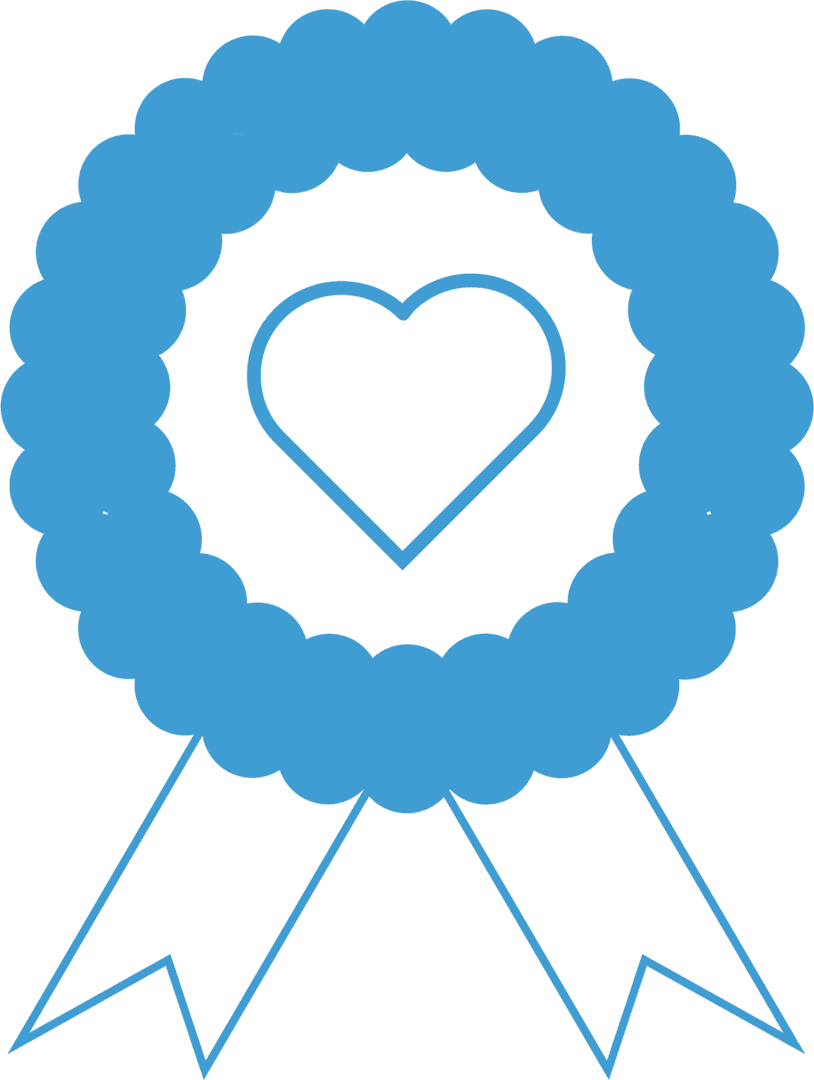 Blue Heart Badge on Transparent Background with Ribbon Tail